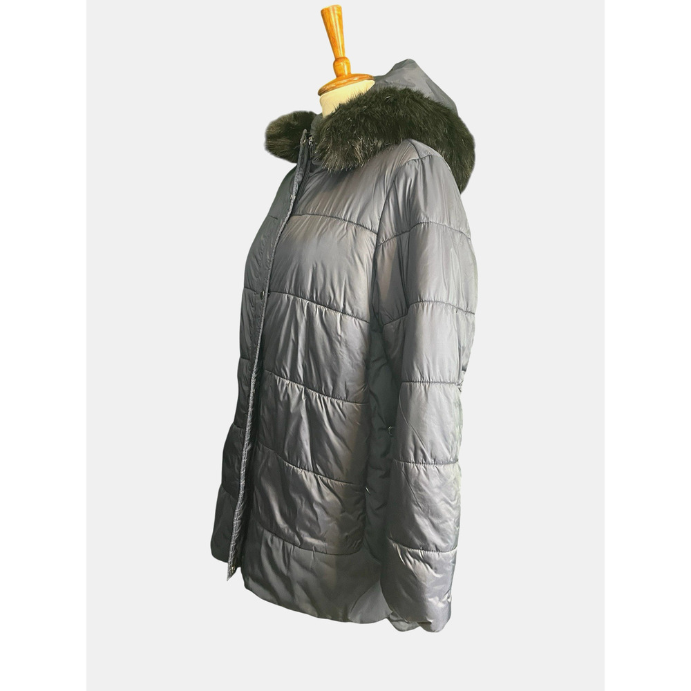Isaac Mizrahi Live! Puffer Coat w/ Faux Fur Trim Hood Dark Navy Women Size M - Picture 4 of 12